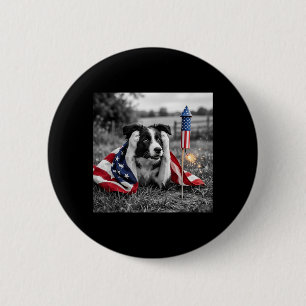 Badge Rond 5 Cm Border Collie drôle Drapeau américain des États-Un