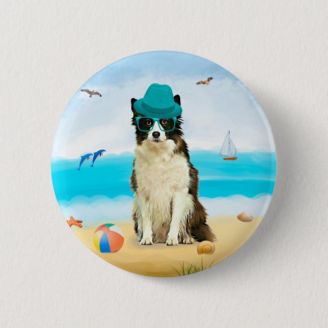 Badge Rond 5 Cm Bordure Collie Chien sur l'oreiller de plage (Devant)