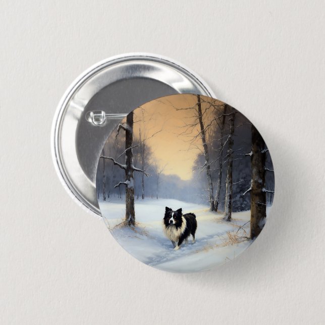 Badge Rond 5 Cm Bordure Collie Laisser neiger Noël (Devant & derrière)