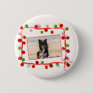 Badge Rond 5 Cm Bordure Collie Noël