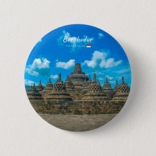 Badge Rond 5 Cm Borobudur, Indonésie - Temple bouddhiste ancien