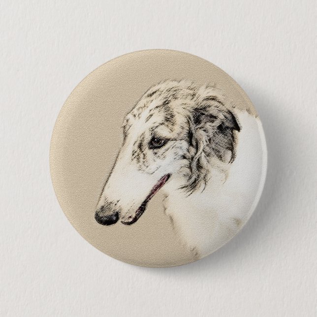 Badge Rond 5 Cm Borzoi (Argent Brindle) Peinture Chien Art origina (Devant)
