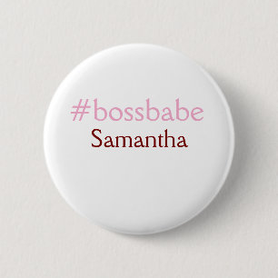 Badge Rond 5 Cm Bossbabe hashtag rose clair ajouter nom fille patr