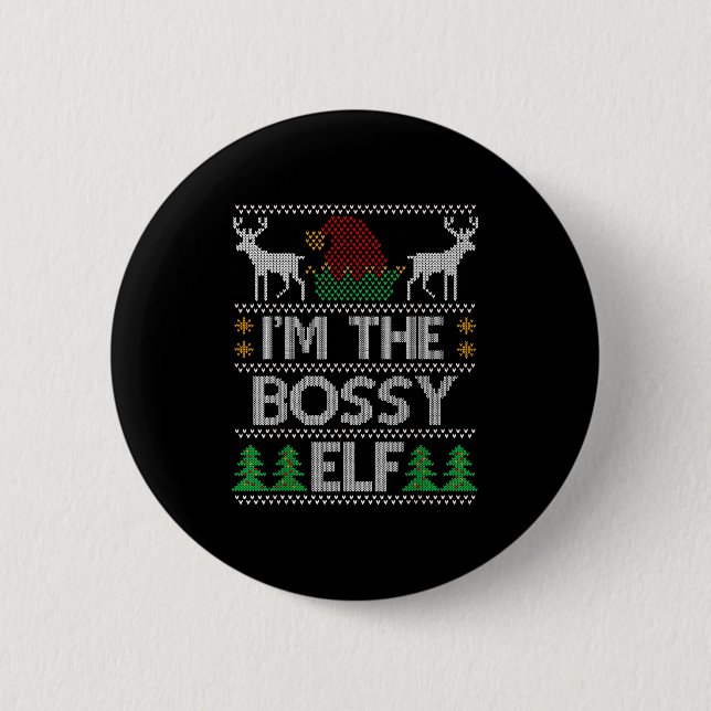 Badge Rond 5 Cm Bossy Elf Matching Family Group Christmas Party Pa (Devant)
