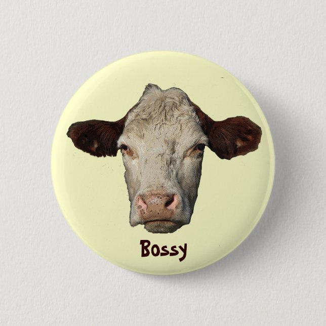 Badge Rond 5 Cm Bossy la vache (Devant)