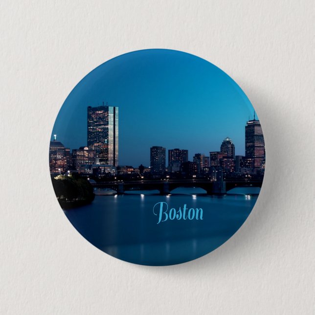 Badge Rond 5 Cm Boston Massachusetts City Skyline (Devant)