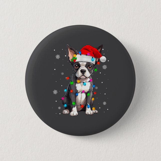 Badge Rond 5 Cm Boston Terrier Christmas Santa Hat  (Devant)