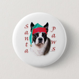 Badge Rond 5 Cm Boston Terrier Père Noël Paws