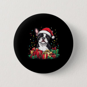 Badge Rond 5 Cm Boston Terrier Santa Hat Funny Christmas Bostie Do