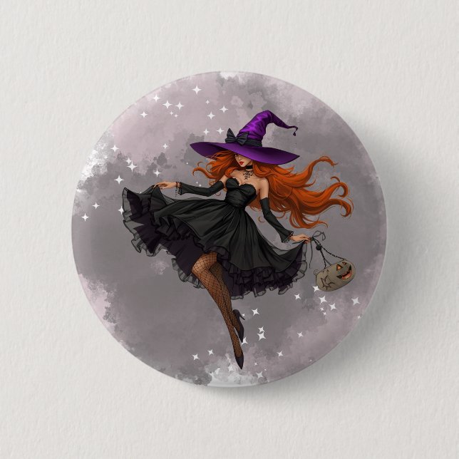 Badge Rond 5 Cm Bóton bruxa elegante Halloween (Devant)