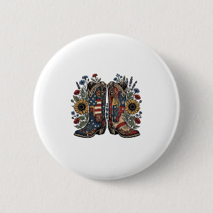Badge Rond 5 Cm Bottes de cowboy patriotiques Chemise florale de t