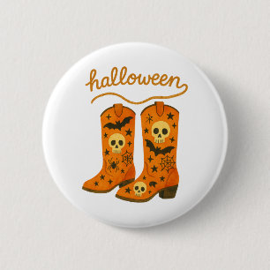 Badge Rond 5 Cm Bottes Halloween Rodéo Western Effrayant