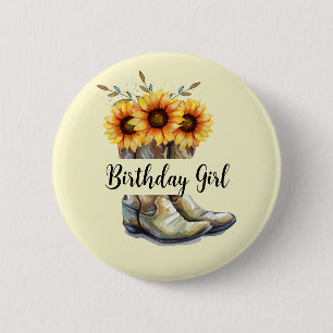 Badge Rond 5 Cm Bottes rustiques Cowboy avec tournesol Fille d'ann