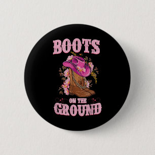 Badge Rond 5 Cm Bottes Sur Le Terrain Boot Cowboy Western Cowgirl