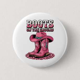 Badge Rond 5 Cm Bottes Sur Le Terrain Pays Cowboy Western Cowgirl