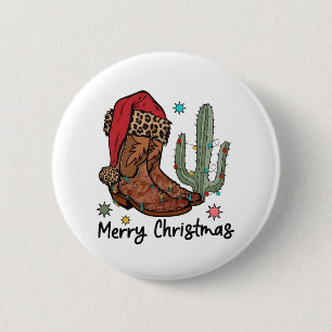 Badge Rond 5 Cm Bottes Western Santa Joyeux Noël Bottes Xmas