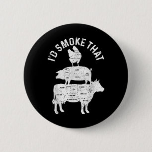 Badge Rond 5 Cm Boucher Chef Bbq Id Fumer Que Le Boeuf De Porc Gro