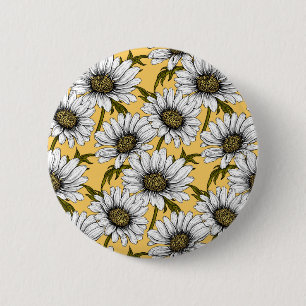 Badge Rond 5 Cm Bouches blanches, fleurs sauvages sur jaune