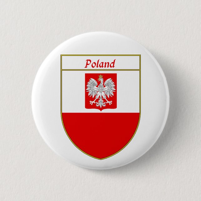 Badge Rond 5 Cm Bouclier de drapeau de la Pologne (Devant)