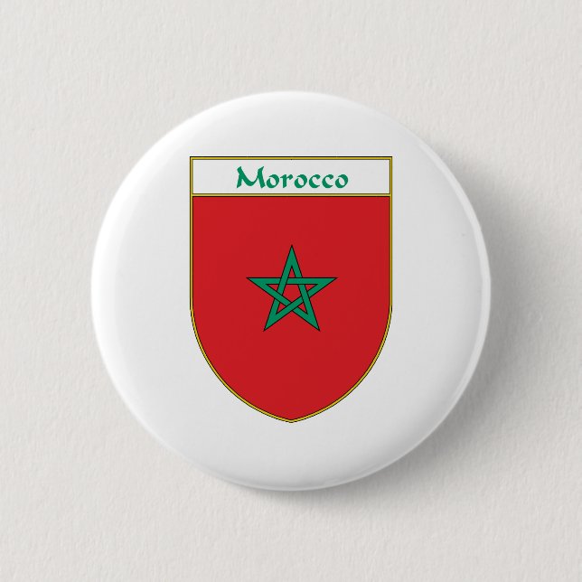 Badge Rond 5 Cm Bouclier de drapeau du Maroc (Devant)