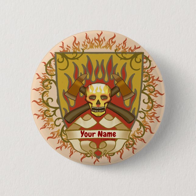Badge Rond 5 Cm Bouclier Flames de pompier (Devant)