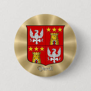 Badge Rond 5 Cm Bouclier historique de Verdi sur Golden Sunburst