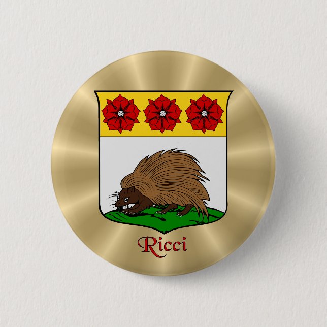 Badge Rond 5 Cm Bouclier historique Ricci sur Golden Sunburst (Devant)