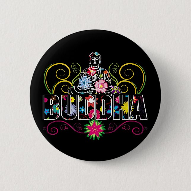 Badge Rond 5 Cm Bouddha en fleurs (Devant)