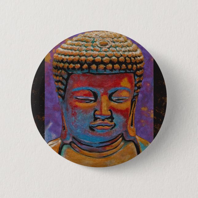 Badge Rond 5 Cm Bouddha Peint, Cadre (Devant)