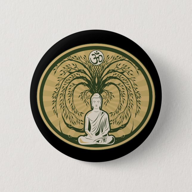 Badge Rond 5 Cm Bouddha sous l'arbre de Bodhi (Devant)