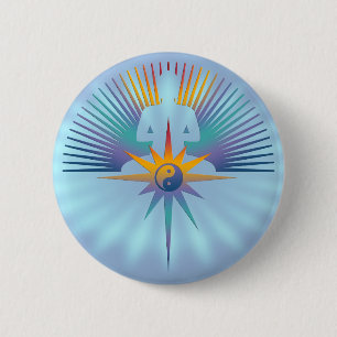 Badge Rond 5 Cm Bouddha Star 3D brillance bleue