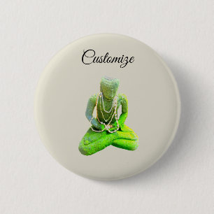 Badge Rond 5 Cm Bouddha vert Mossy méditant Thunder_Cove