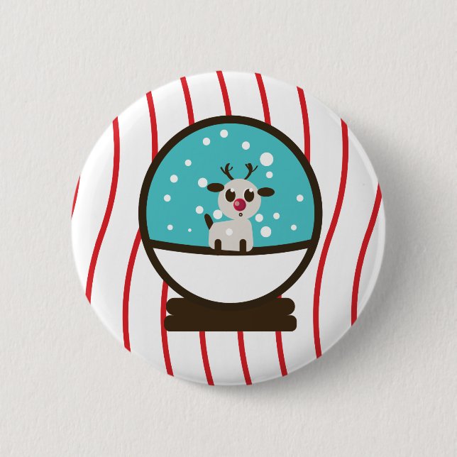 Badge Rond 5 Cm Boule à neige de Noël Renne (Devant)