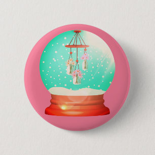 Badge Rond 5 Cm Boule à neige fleur carillon éolien mignonne hiver