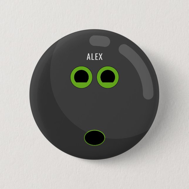 Badge Rond 5 Cm Boule de Bowling avec votre nom | Noir/Vert (Devant)