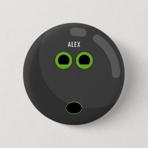 Badge Rond 5 Cm Boule de Bowling avec votre nom   Noir/Vert