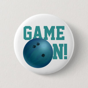 Badge Rond 5 Cm Boule de Bowling Bleue