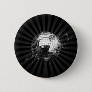 Badge Rond 5 Cm Boule Disco Mirror sur noir