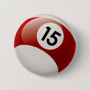 BADGE ROND 5 CM BOULE DU NUMÉRO 15 BILLARDS