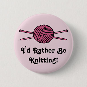 Badge Rond 5 Cm Boule rose des aiguilles de fil et de tricot