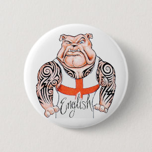 Badge Rond 5 Cm Bouledogue anglais avec le tatouage tribal sur des