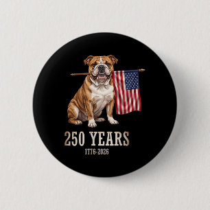 Badge Rond 5 Cm Bouledogue Anglais Drapeau Américain 250 Ans Patri