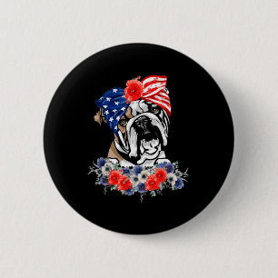 Badge Rond 5 Cm Bouledogue Anglais Drapeau Américain Patriotique 4