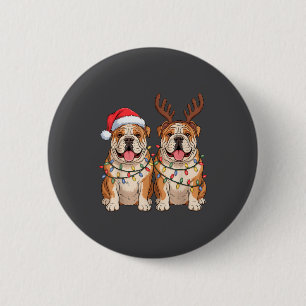 Badge Rond 5 Cm Bouledogue anglais Noël Chapeau de Père Noël Renne