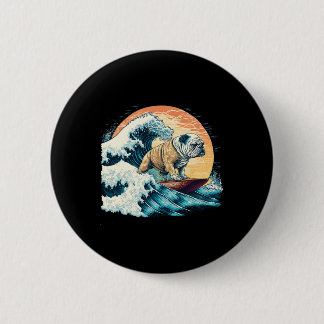 Badge Rond 5 Cm Bouledogue anglais surfant sur la grande vague de