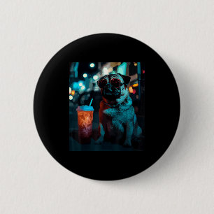 Badge Rond 5 Cm Bouledogue avec café glacé