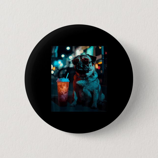 Badge Rond 5 Cm Bouledogue avec café glacé  (Devant)