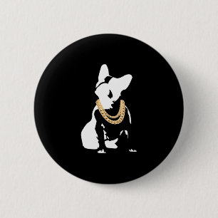 Badge Rond 5 Cm Bouledogue avec collier en or 