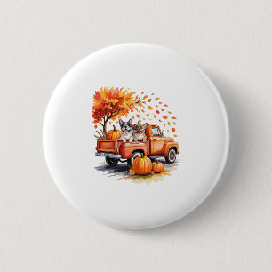 Badge Rond 5 Cm Bouledogue français camion citrouille automne feui