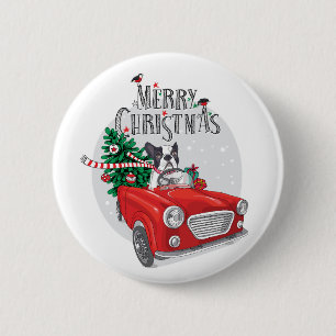 Badge Rond 5 Cm Bouledogue français conduisant la voiture vintage